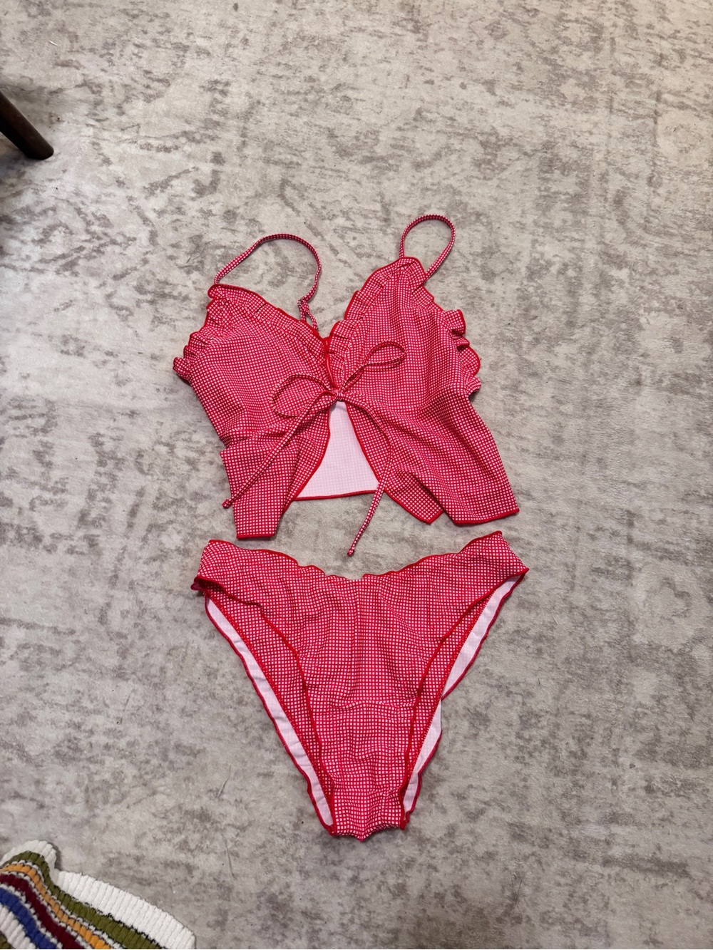 Women’s Pink Gingham Ruffle Tankini Set